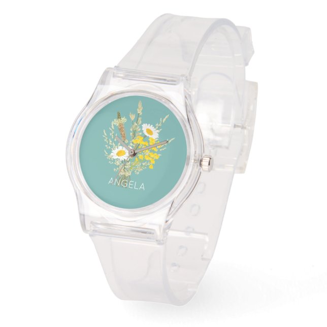 Wildflower Daisies Bloemboeket Aangepaste naam Horloge (Hoek)