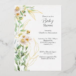 Wildflower Daisy Border Baby shower Folie Uitnodiging