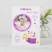 Wildflower Daisy Meisje Geel Paarse eerste verjaar Kaart (Staand voorkant)