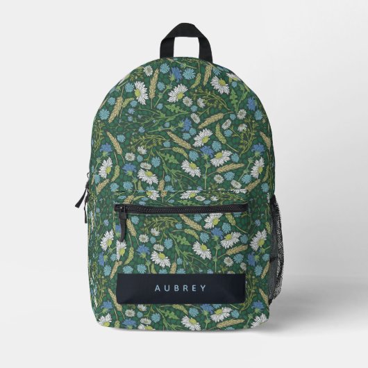 Wildflower Daisy Pattern Bos Groen Bedrukte Rugzak (Voorkant)