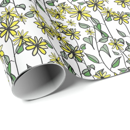 Wildflower Daisy Pattern Cute Boho Hand-Drawn Gift Cadeaupapier (Rol Hoek)