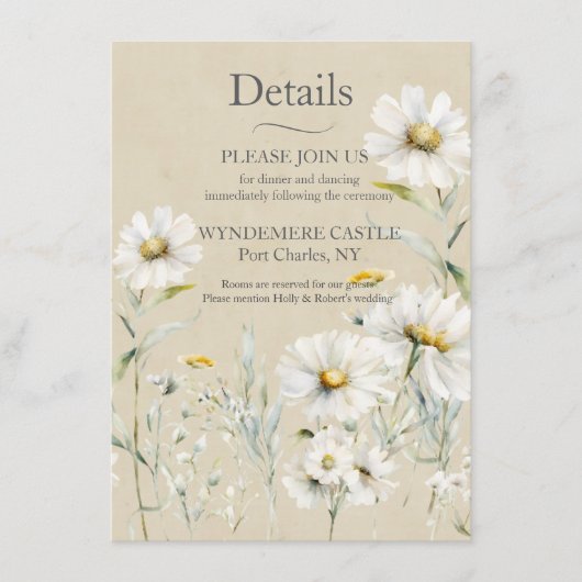 Wildflower Daisy Wedding QR-code Informatiekaartje (Voorkant)
