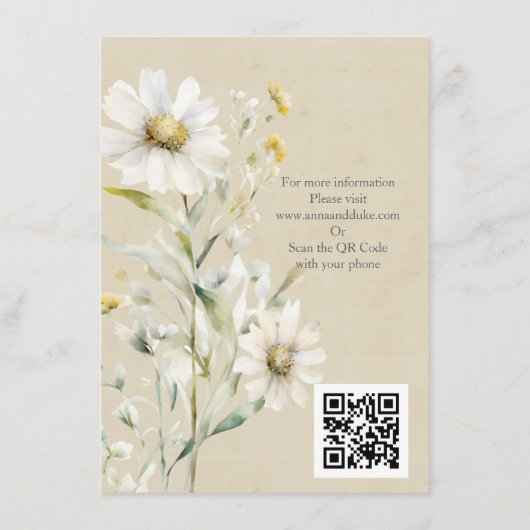Wildflower Daisy Wedding QR-code Informatiekaartje (Achterkant)