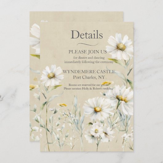 Wildflower Daisy Wedding QR-code Informatiekaartje (Voorkant / Achterkant)