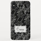 Wildflower damask zwarte grijze naam Case-Mate iPhone case (Achterkant)