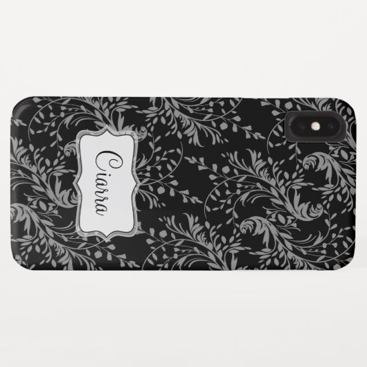 Wildflower damask zwarte grijze naam Case-Mate iPhone case (Achterkant (horizontaal))