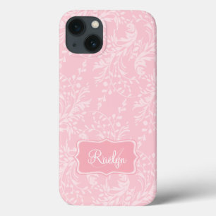 Wildflower damast patroon roze naam iPhone 13 hoesje