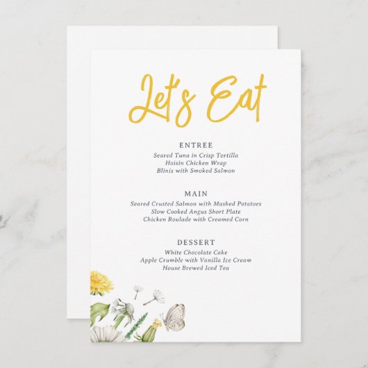 Wildflower Dandelion Garden Wedding Menu (Voorkant / Achterkant)