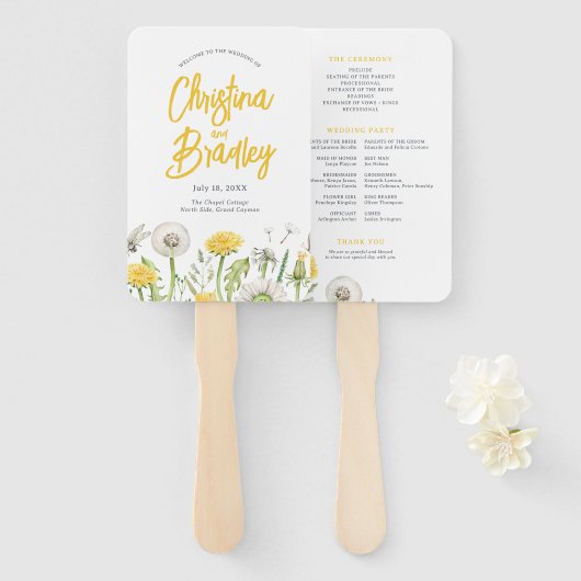 Wildflower Dandelion Garden Wedding Program Handwaaier (Voorkant en achterkant)