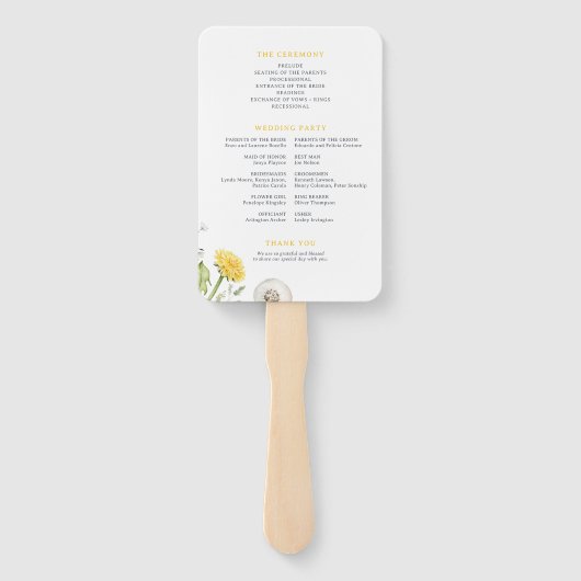 Wildflower Dandelion Garden Wedding Program Handwaaier (Achterkant)