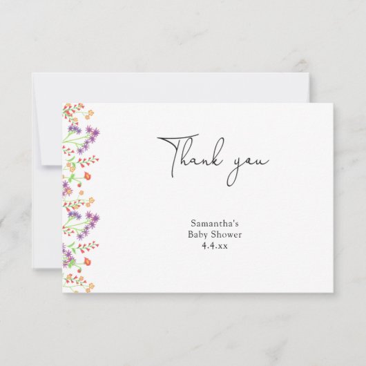 Wildflower dank je baby shower bedankkaart (Voorkant)