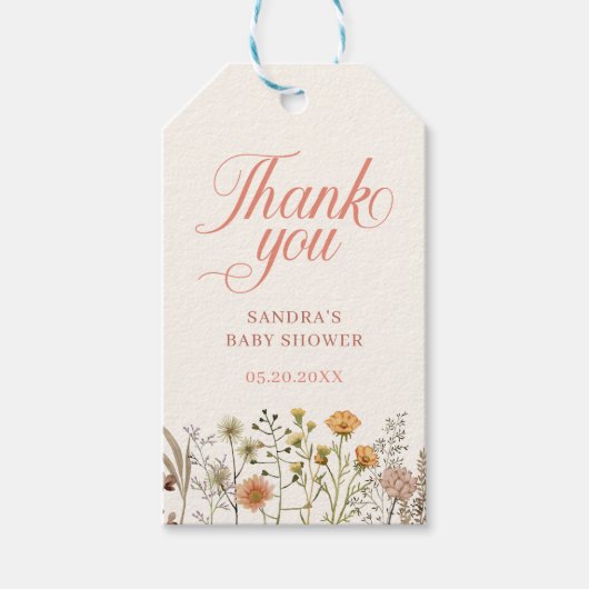 Wildflower Dank u Baby shower Cadeaulabel (Voorkant)