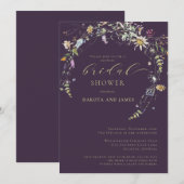 Wildflower Deep Plum Couples Vrijgezellenfeest Kaart (Voorkant / Achterkant)