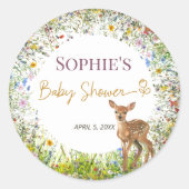 Wildflower Deer Rustiek Baby shower Ronde Sticker (Voorkant)