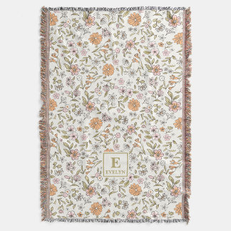 Wildflower Dekenkussen Met Naam en Monogram Deken