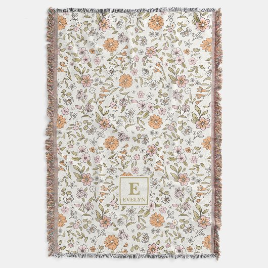Wildflower Dekenkussen Met Naam en Monogram Deken