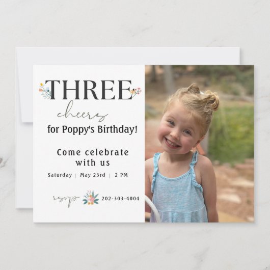 Wildflower derde verjaardag uitnodiging (Voorkant)