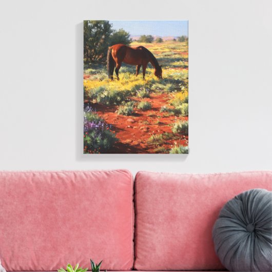 Wildflower Desert Grazing Horse Art Canvas Afdruk (Insitu (Woonkamer))