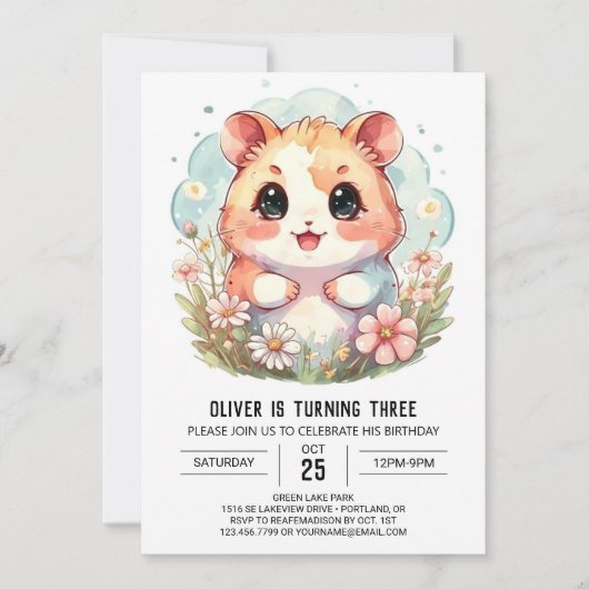 Wildflower Digitale Hamster Verjaardag Kaart (Voorkant)