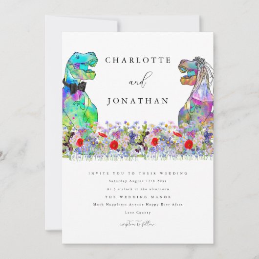 Wildflower Dinosaur Theme Wedding Kaart (Voorkant)
