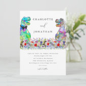 Wildflower Dinosaur Theme Wedding Kaart (Staand voorkant)