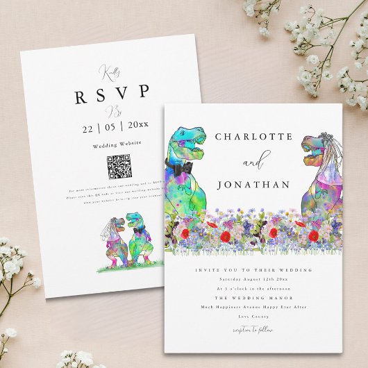 Wildflower Dinosaur Theme Wedding Kaart