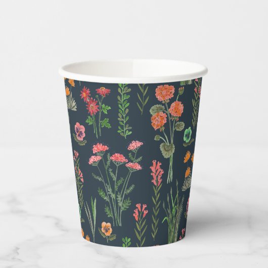 Wildflower donkerblauw Vrijgezellenfeest Papieren Bekers (Links)