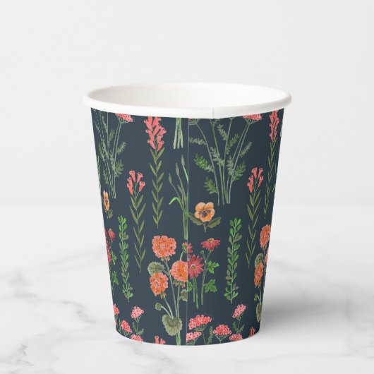 Wildflower donkerblauw Vrijgezellenfeest Papieren Bekers (Rechts)