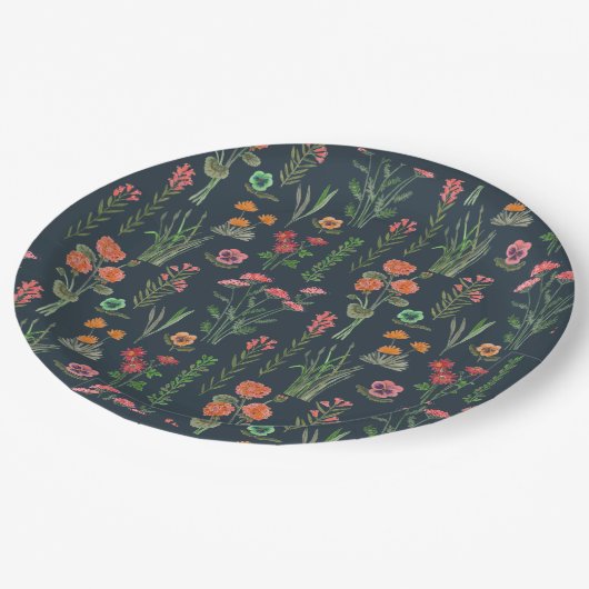 Wildflower donkerblauw Vrijgezellenfeest Papieren Bordje (Gekanteld)