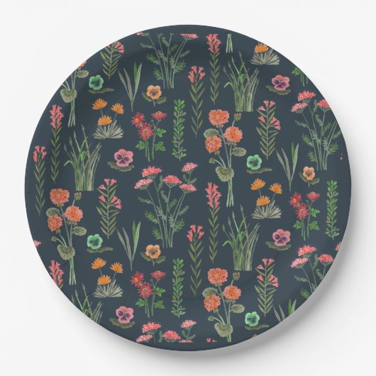 Wildflower donkerblauw Vrijgezellenfeest Papieren Bordje (Voorkant)