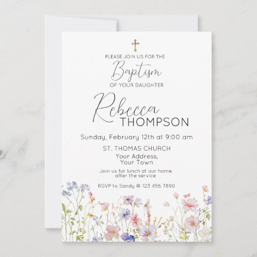 Wildflower doop meisje uitnodiging (Voorkant)