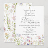 Wildflower doop meisje uitnodiging (Voorkant / Achterkant)