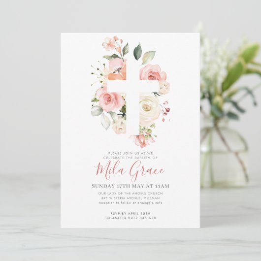 Wildflower doop uitnodiging meisje (Staand voorkant)