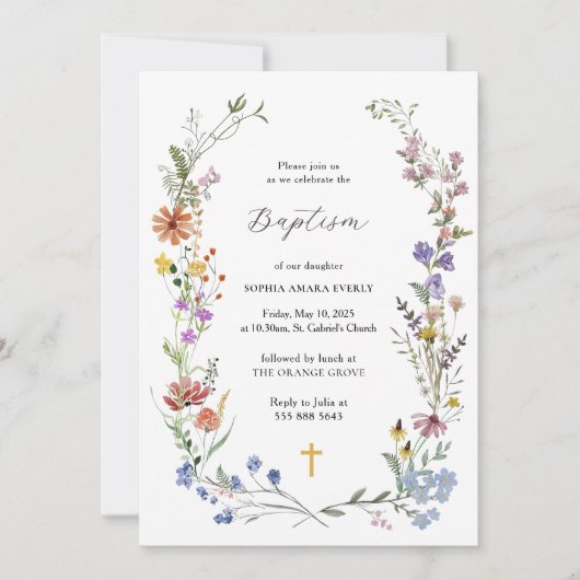 Wildflower Doop Uitnodiging Sjabloon Doop (Voorkant)