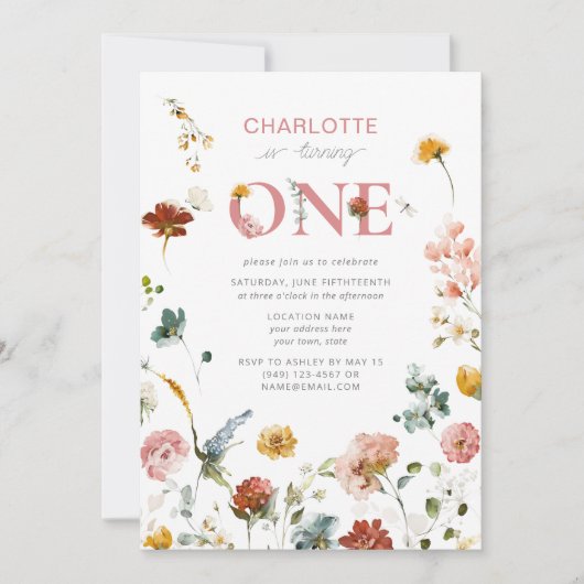 Wildflower Draaien Een 1e Verjaardag Bloemmeisje Kaart (Voorkant)