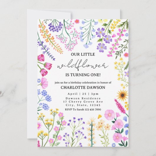 Wildflower draait eerste verjaardag meisje om kaart (Voorkant)