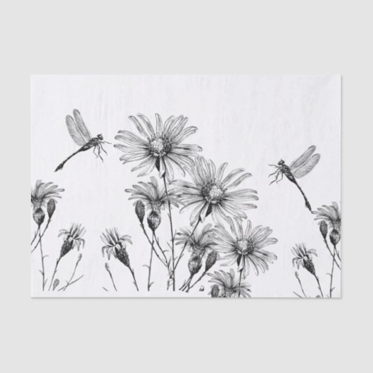 Wildflower Dragonfly Decoupage Craft Daisy Sketch Tissuepapier (Voorkant)