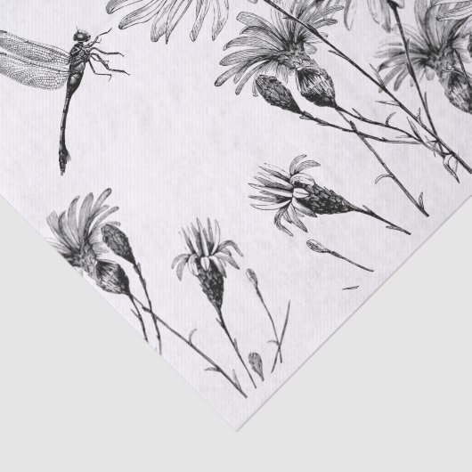 Wildflower Dragonfly Decoupage Craft Daisy Sketch Tissuepapier (Detail)