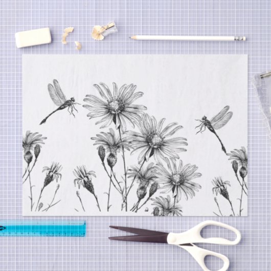 Wildflower Dragonfly Decoupage Craft Daisy Sketch Tissuepapier (Craft)