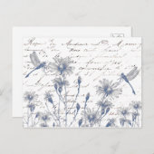 Wildflower Dragonfly Frans Script Briefkaart (Voorkant / Achterkant)