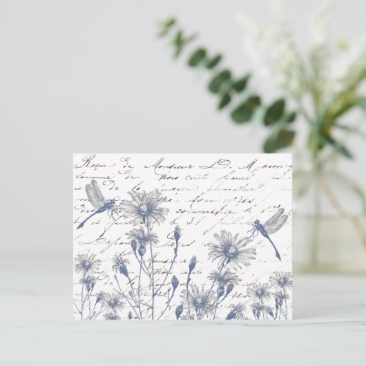 Wildflower Dragonfly Frans Script Briefkaart (Staand voorkant)