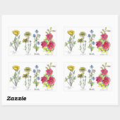 Wildflower Drawing Black Ink Pen Waterverf Art Rechthoekige Sticker (Vel)