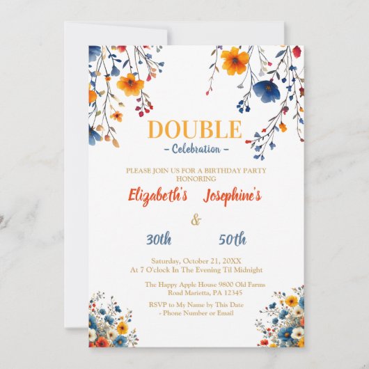 Wildflower dubbele gezamenlijke verjaardag viering kaart (Voorkant)