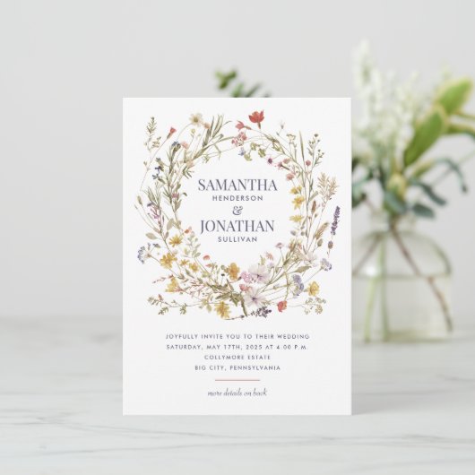 Wildflower Dubbelzijdig QR Bruiloft Kaart (Staand voorkant)