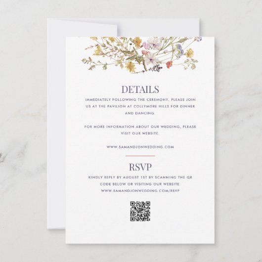 Wildflower Dubbelzijdig QR Bruiloft Kaart (Achterkant)