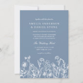 Wildflower Dusty Blue Botanical All in One Wedding Kaart (Voorkant)