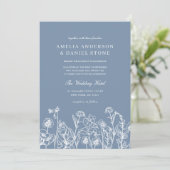 Wildflower Dusty Blue Botanical All in One Wedding Kaart (Staand voorkant)