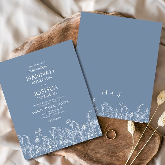 Wildflower Dusty Blue Botanical Wedding Invitation