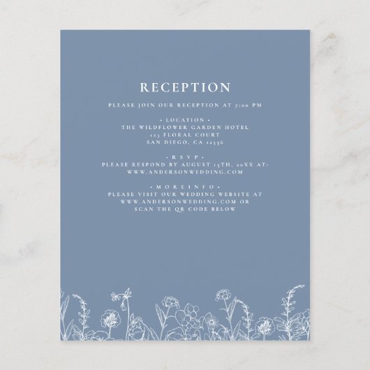 Wildflower Dusty Blue Botanical Wedding Invitation Flyer (Achterkant)