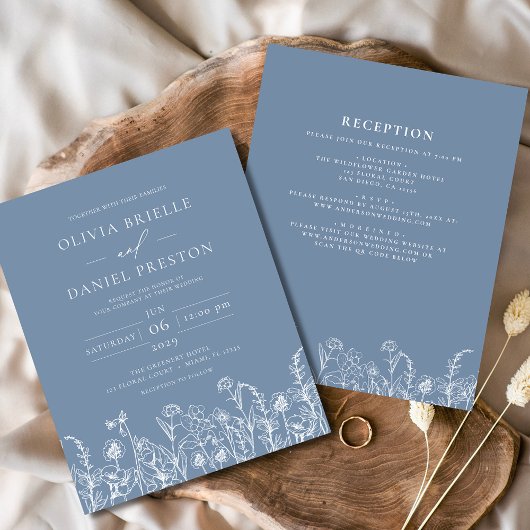 Wildflower Dusty Blue Botanical Wedding Invitation Flyer